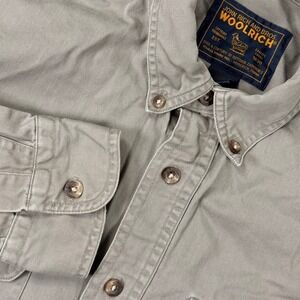 Woolrich Safari Field Shirt Men Large Khaki Heavyweight Cotton Button Up Hunting